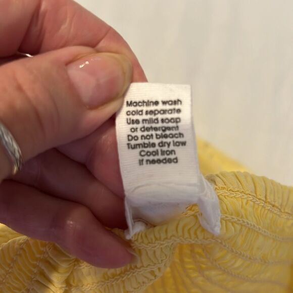 Japna szS bright yellow lined eyelet dress shorter in front elastic back EUC - Picture 5 of 12